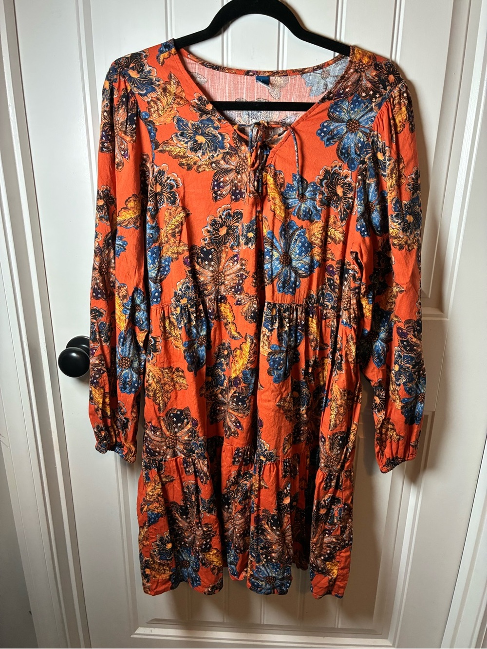 Old Navy Orange Floral Tie-Neck Midi Dress